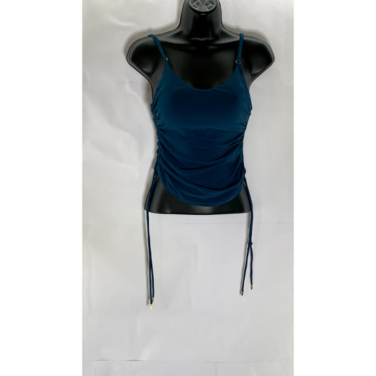 ROBIN PACCONE Women's Pacific Blue Aubrey Lingerie Side-Ruched Tankini Top SZ S