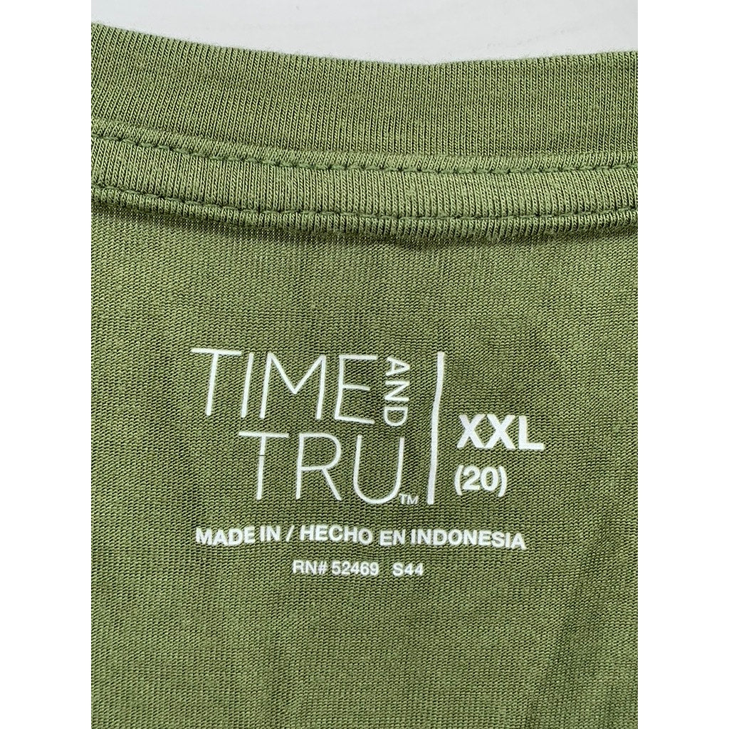TIME & TRU Women's Olive Green Crewneck Casual Top SZ 2XL