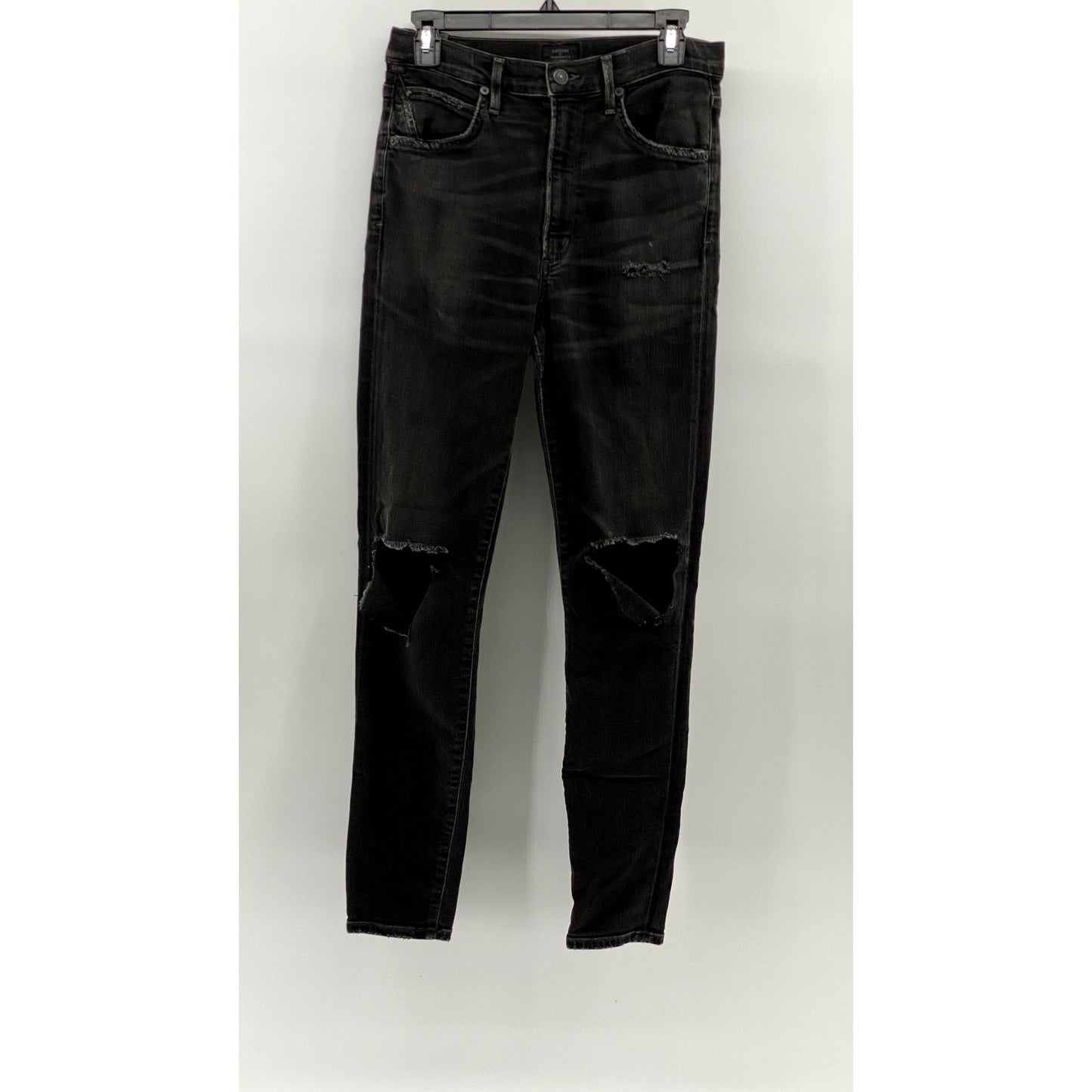 CITZENS OF HUMANITY Women's Washed Black Distressed High-Rise Skinny Jeans SZ 27