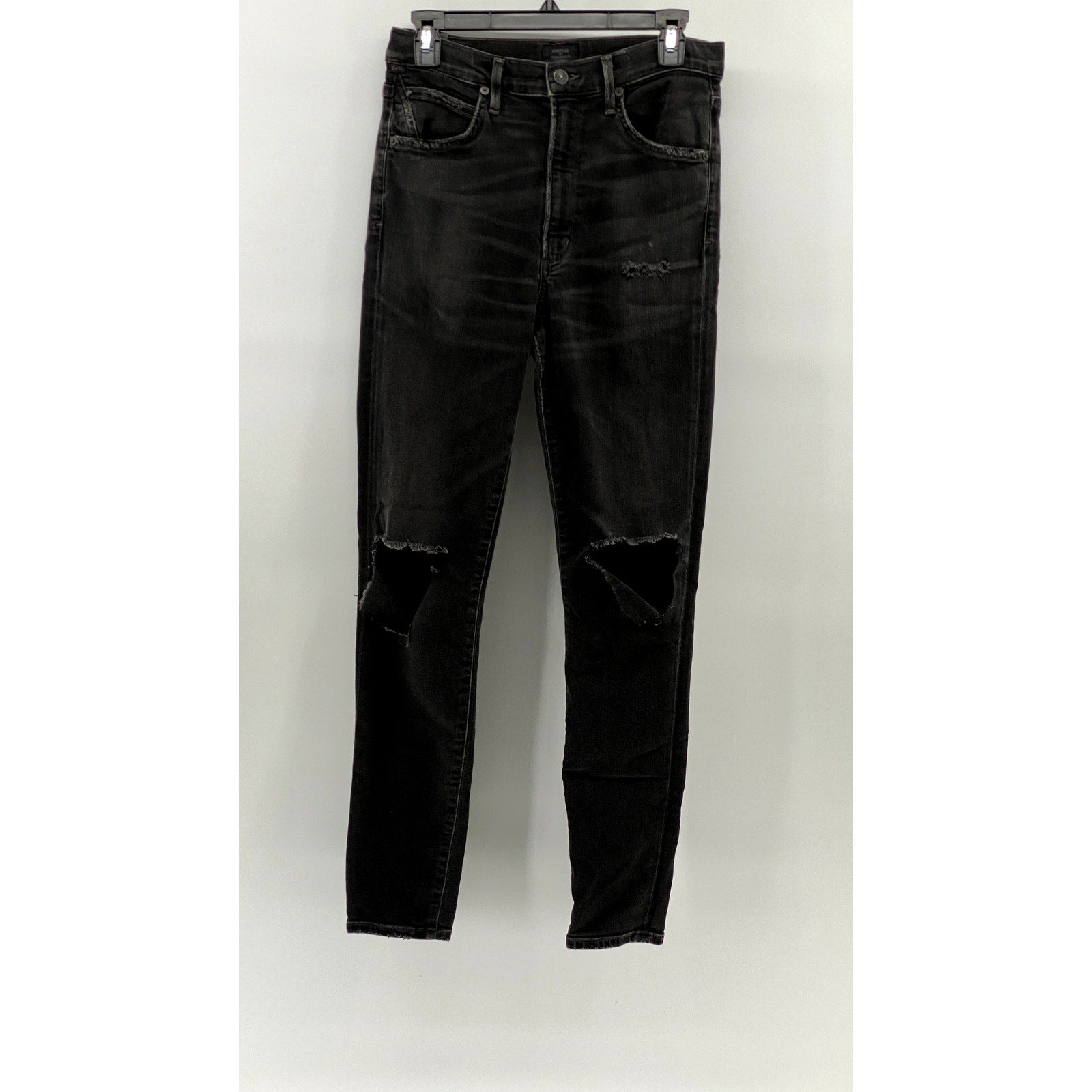 CITZENS OF HUMANITY Women's Washed Black Distressed High-Rise Skinny Jeans SZ 27