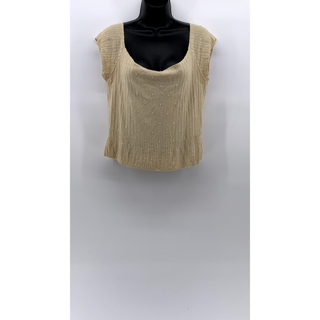 LAUNDRY By Shelli Segal Women's Beige Beaded Scoop-Neck Short Sleeve Top SZ L