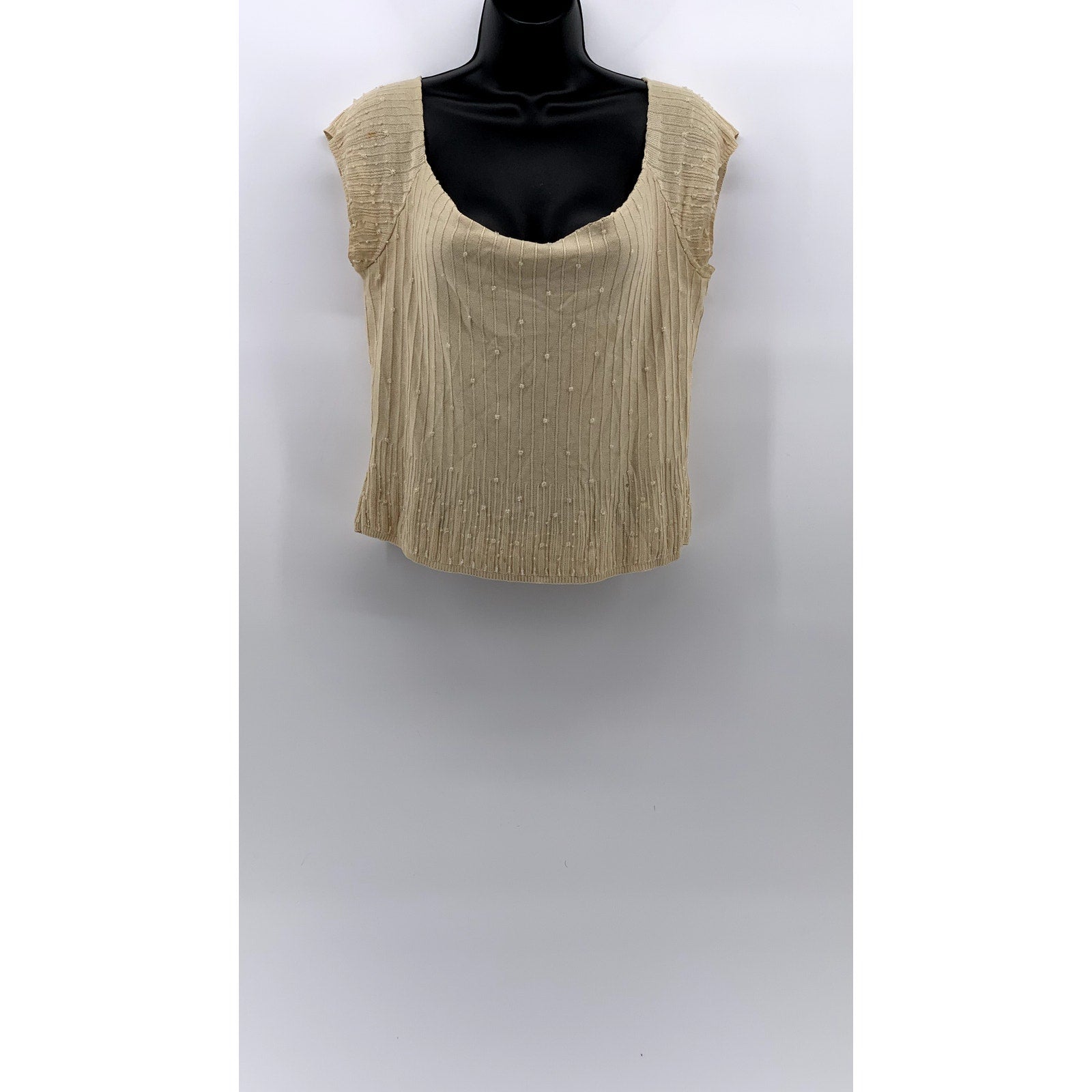 LAUNDRY By Shelli Segal Women's Beige Beaded Scoop-Neck Short Sleeve Top SZ L