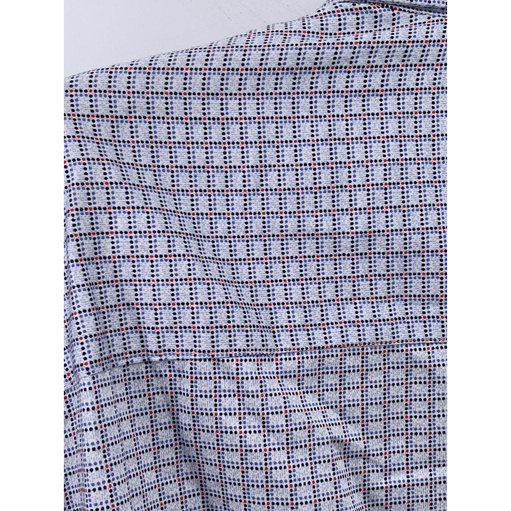 JOHNSTON & MURPHY Men's Pindot Grid Print Button-Up Shirt SZ L