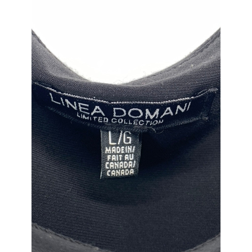 LINEA DOMANI Women's Black White Cutout Shoulder Long Sleeve Top SZ L