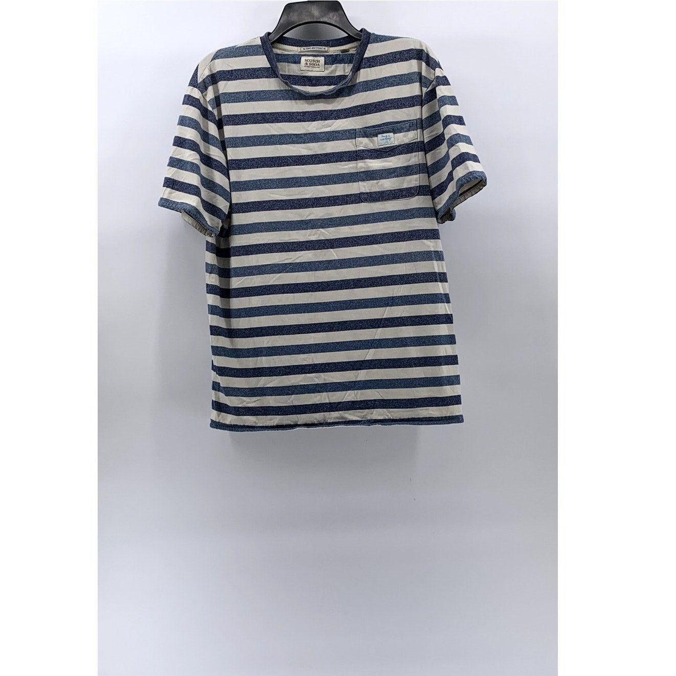 SCOTCH & SODA AMSTERDAM Men's White-Blue Striped Short Sleeve T-Shirt SZ M