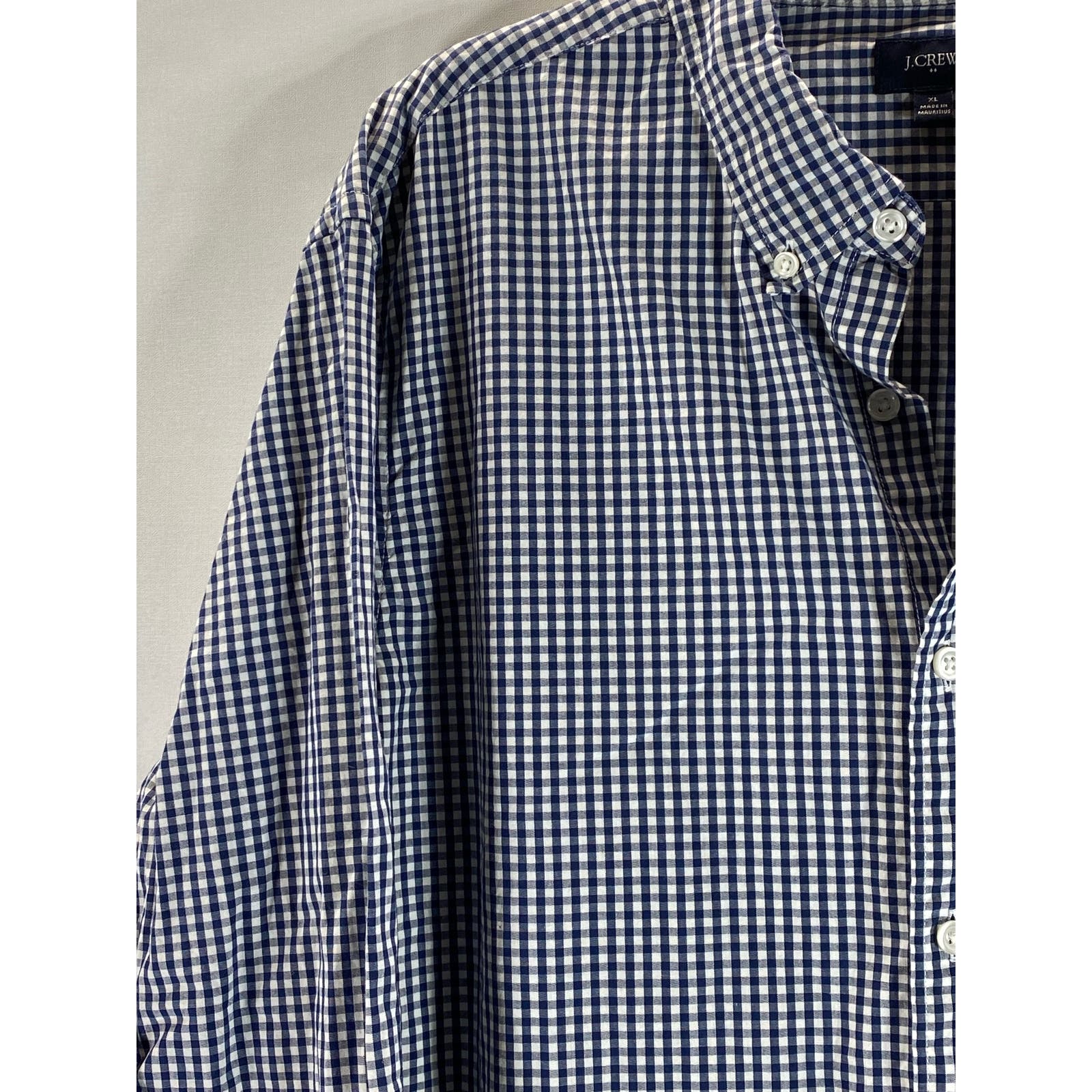 J. CREW Men's Navy/White Gingham Slim-Fit Button-Up Long Sleeve Shirt SZ S