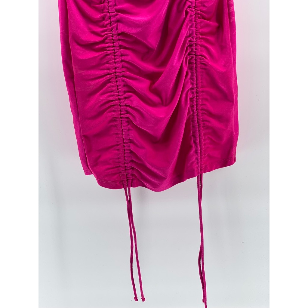 IRIS Women’s Fuchsia Scrunched Crewneck Sleeveless Drawstring Hem Mini Dress SZS