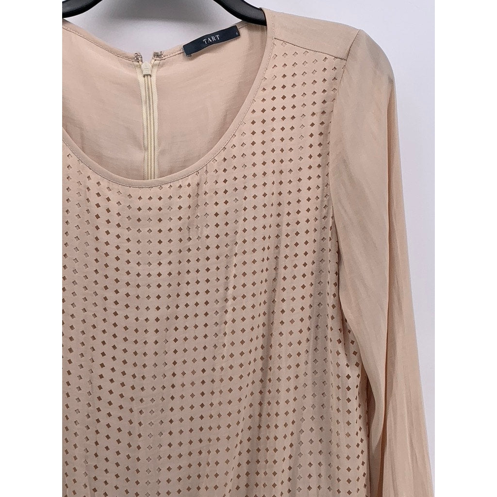 TART Women's Beige Perforated Long Sleeve Scoop-Neck Romper SZ S