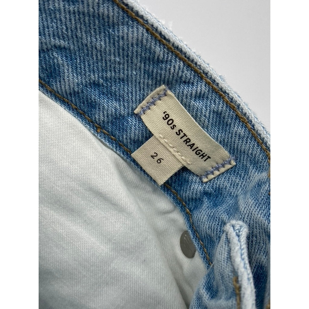MADEWELL Women's Light Blue Denim Distressed 90's Straight Jeans SZ 26