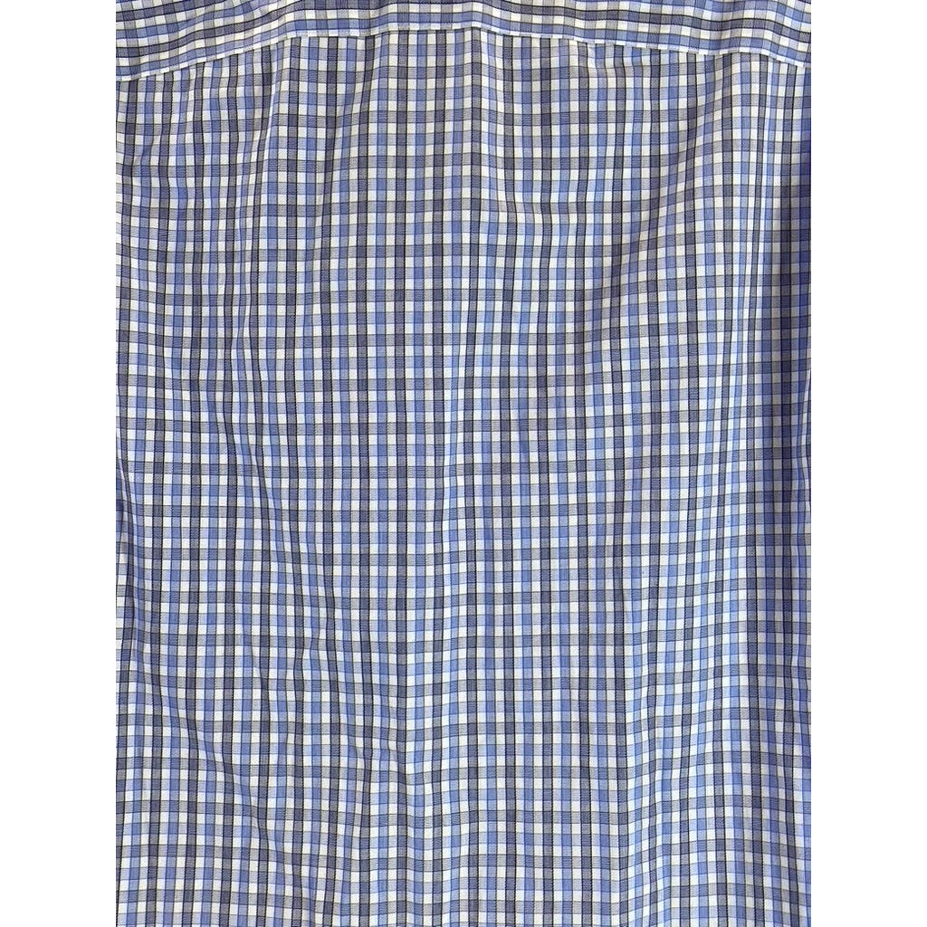 UNTUCKIT Men's Blue Micro Check Wrinkle-Free Short Sleeve Button-Up Shirt SZ L