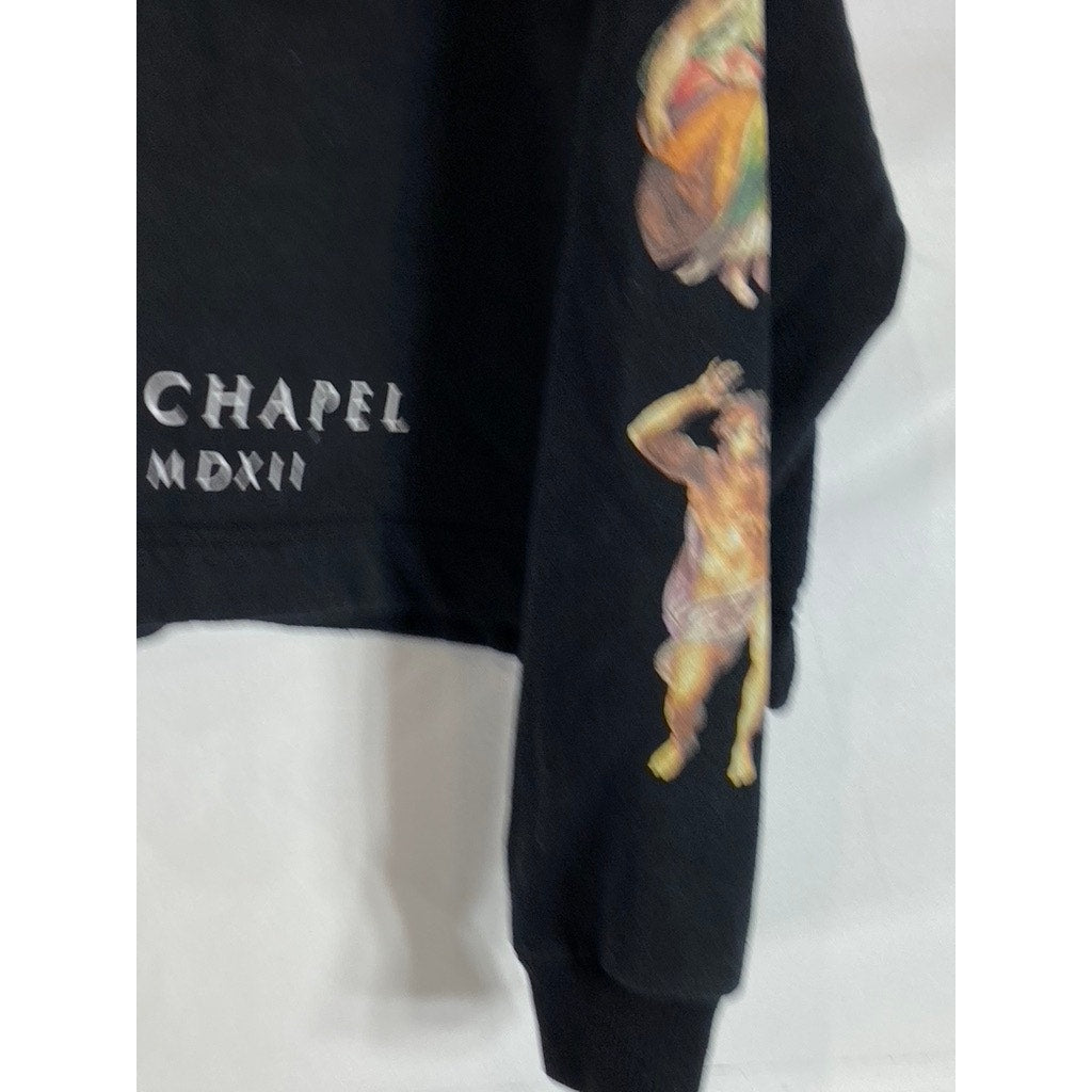 ZARA Women's Black Sistine Chapel Graphic Pullover Cropped Hoodie SZ M