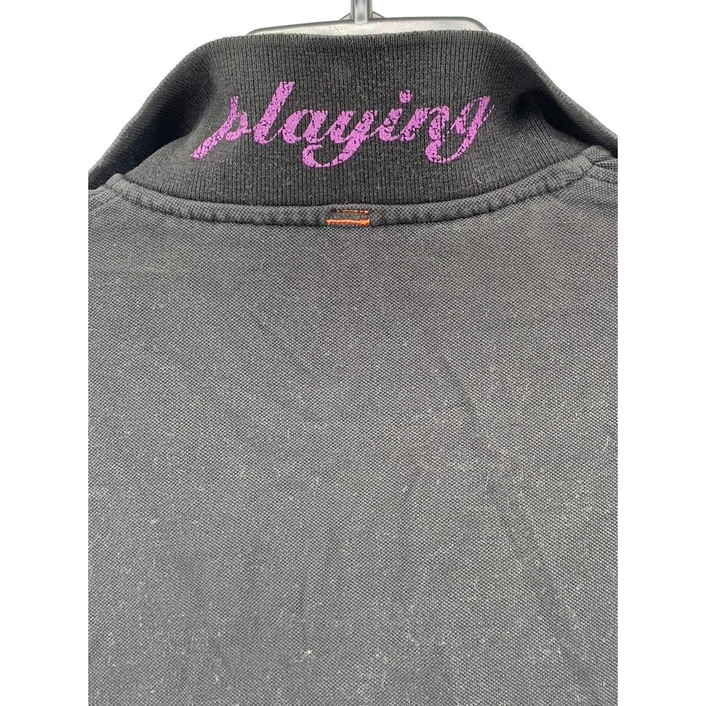 SUN68 Men's Black Textured Casual Long Sleeve Polo Shirt SZ L