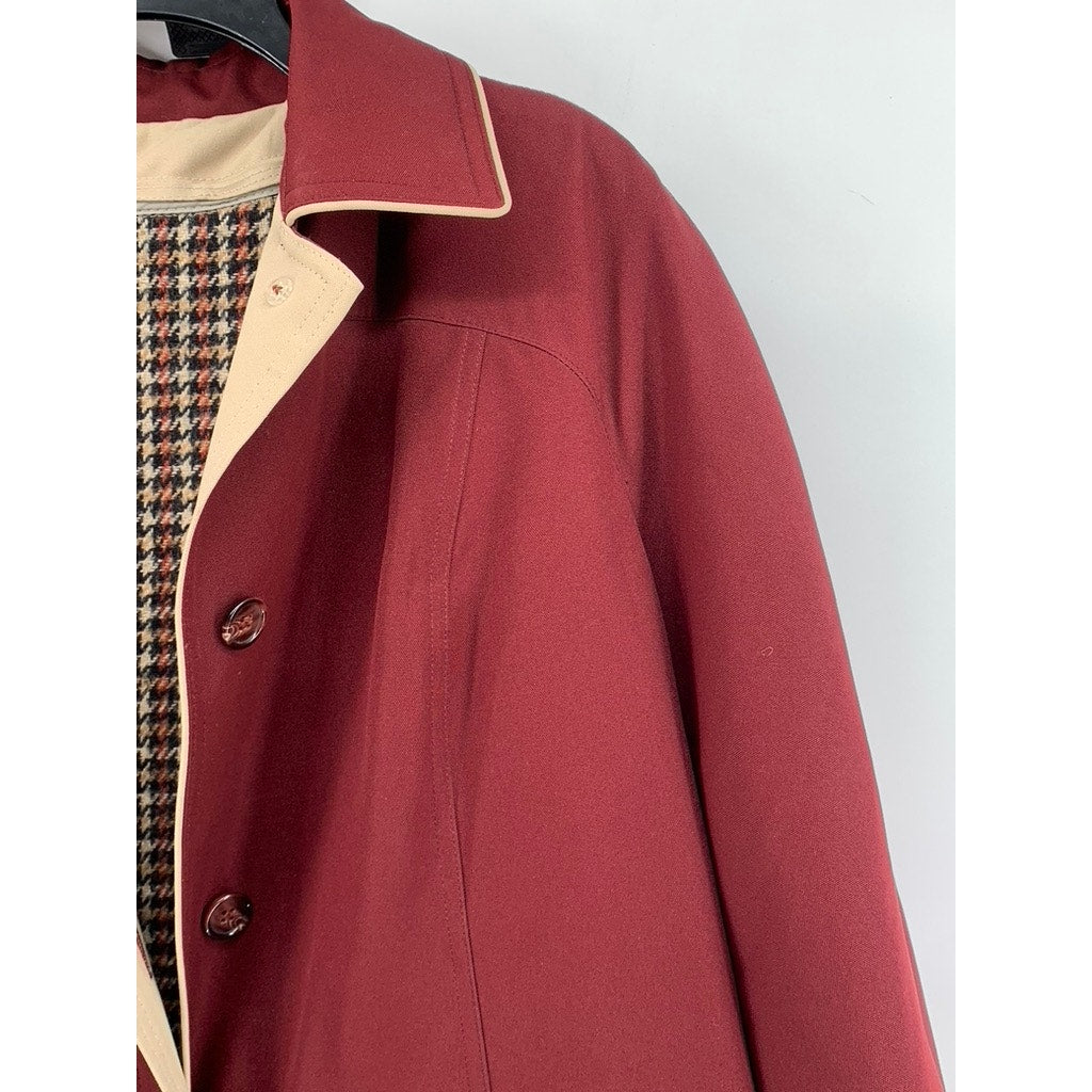 ILGWU Women's Vintage Burgundy Button-Up Notch Collar Wool-Blend Coat SZ L