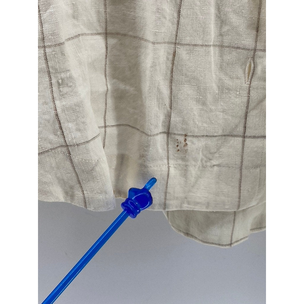 ROHE Women's Off-White Windowpane Linen Button-Up Long Sleeve Shirt SZ 42(US10)
