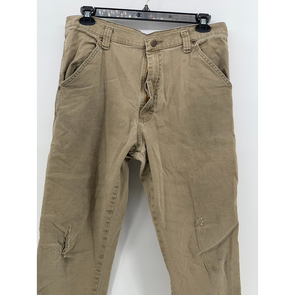 WRANGLER Men's Khaki Distressed Straight-Leg Carpenter Pant SZ 36X34