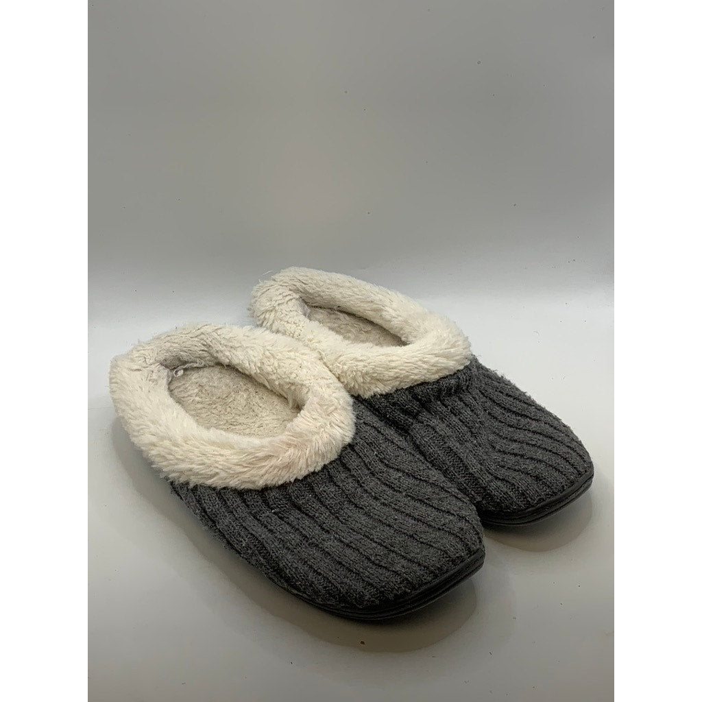 DEAR FOAMS Women's Charcoal Ribbed Faux Fur Slippers SZ 8