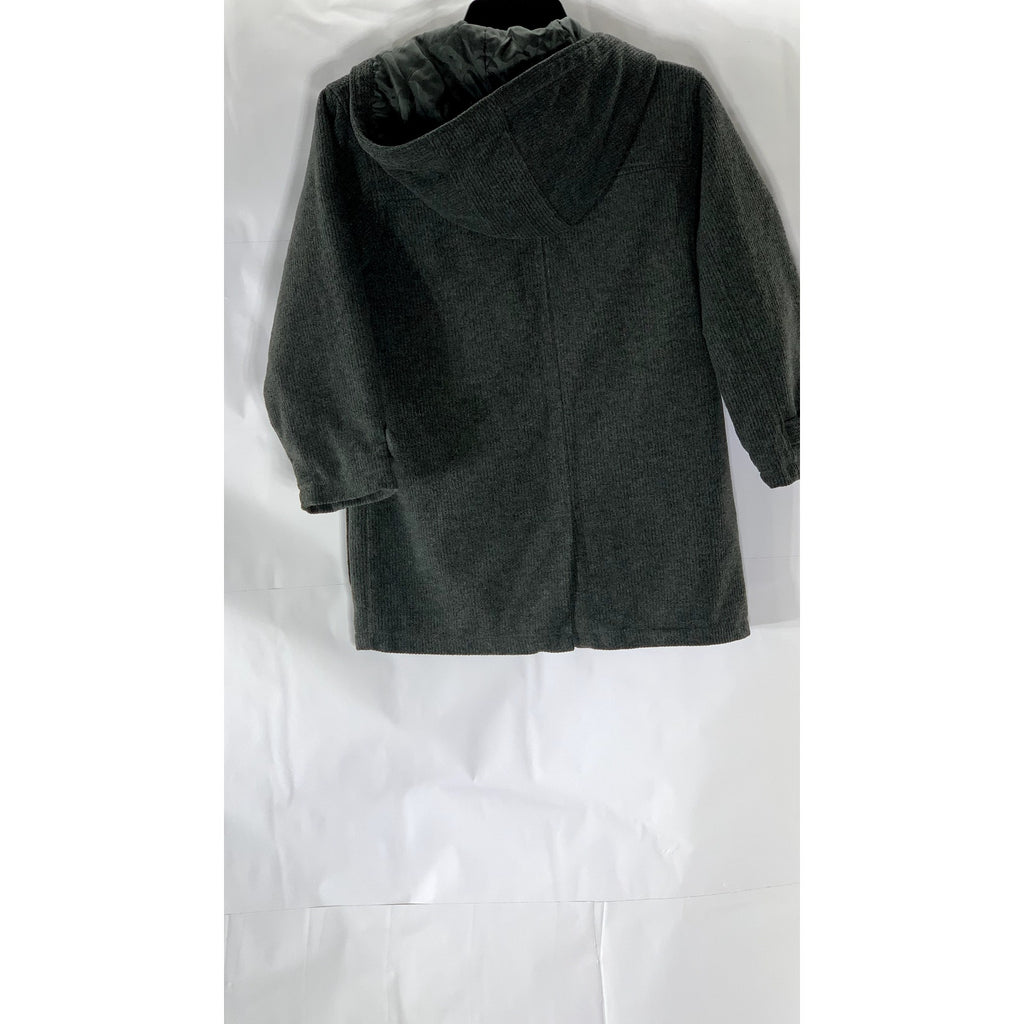 MOTHERWAYS Girls' Gray Ribbed Shark Tooth Closure Hooded Coat SZ 130(US-M8-10)
