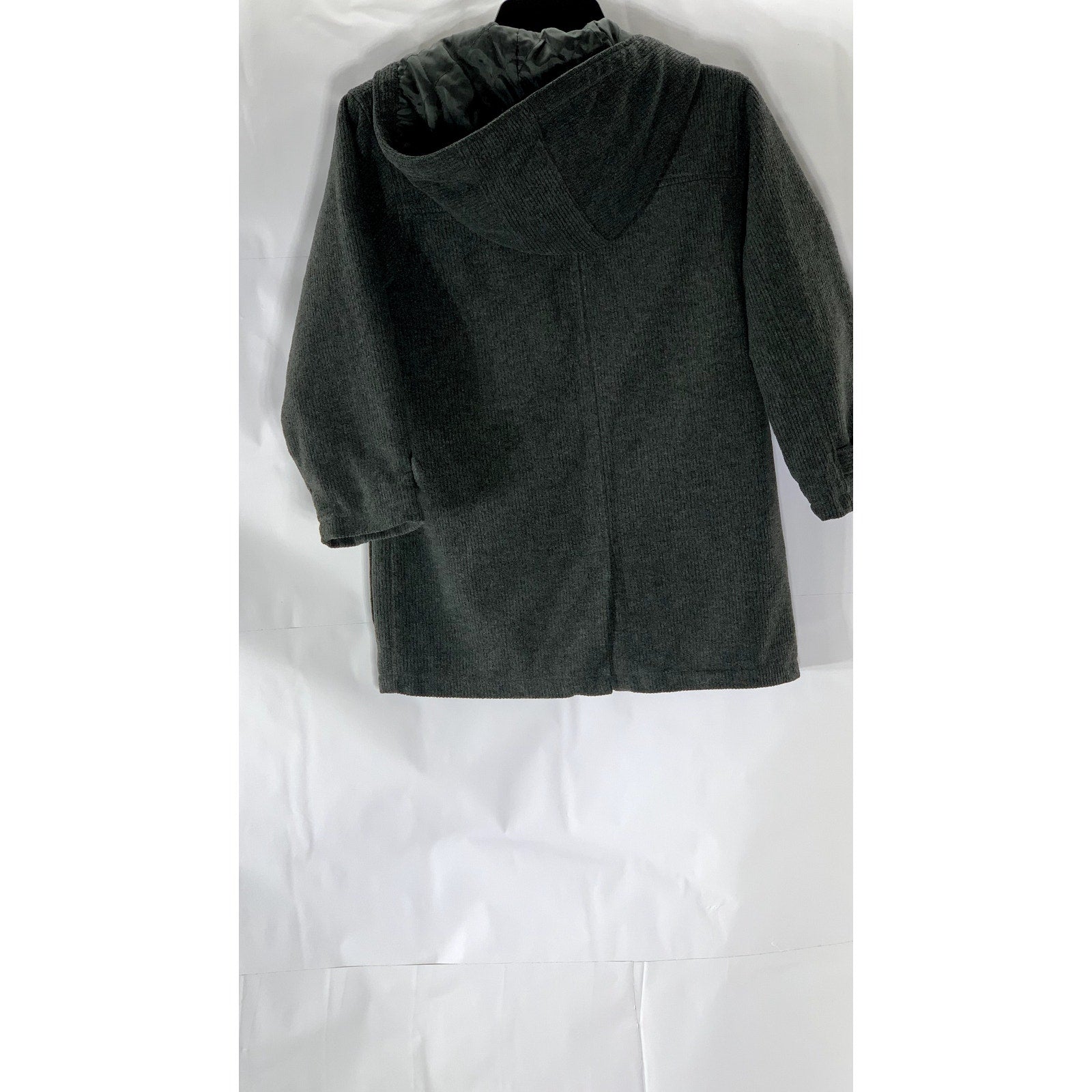 MOTHERWAYS Girls' Gray Ribbed Shark Tooth Closure Hooded Coat SZ 130(US-M8-10)