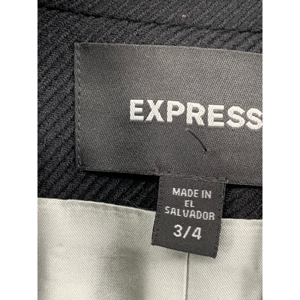 EXPRESS Women's Black Wool Two Button Textured Blazer SZ 3/4