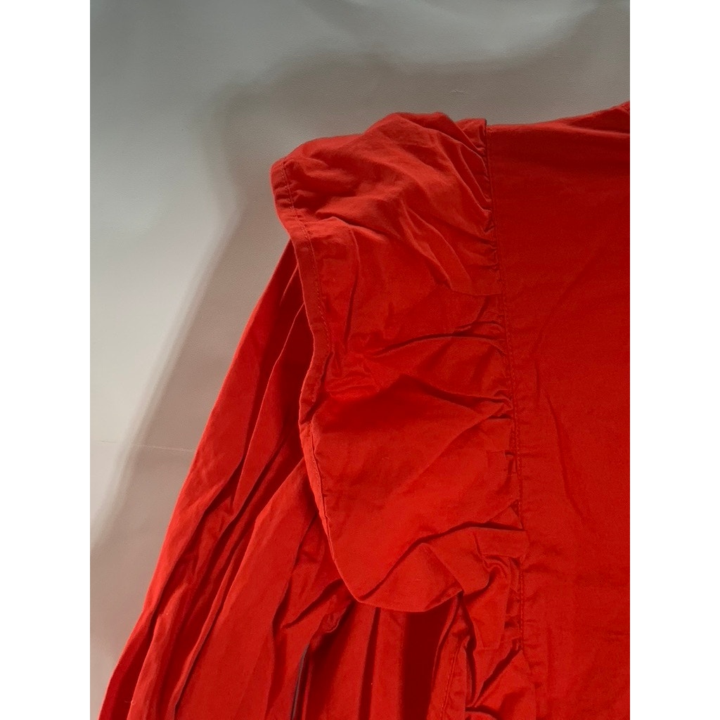 A NEW DAY Women's Red Ruffle Long Sleeve Button-Up Top SZ M