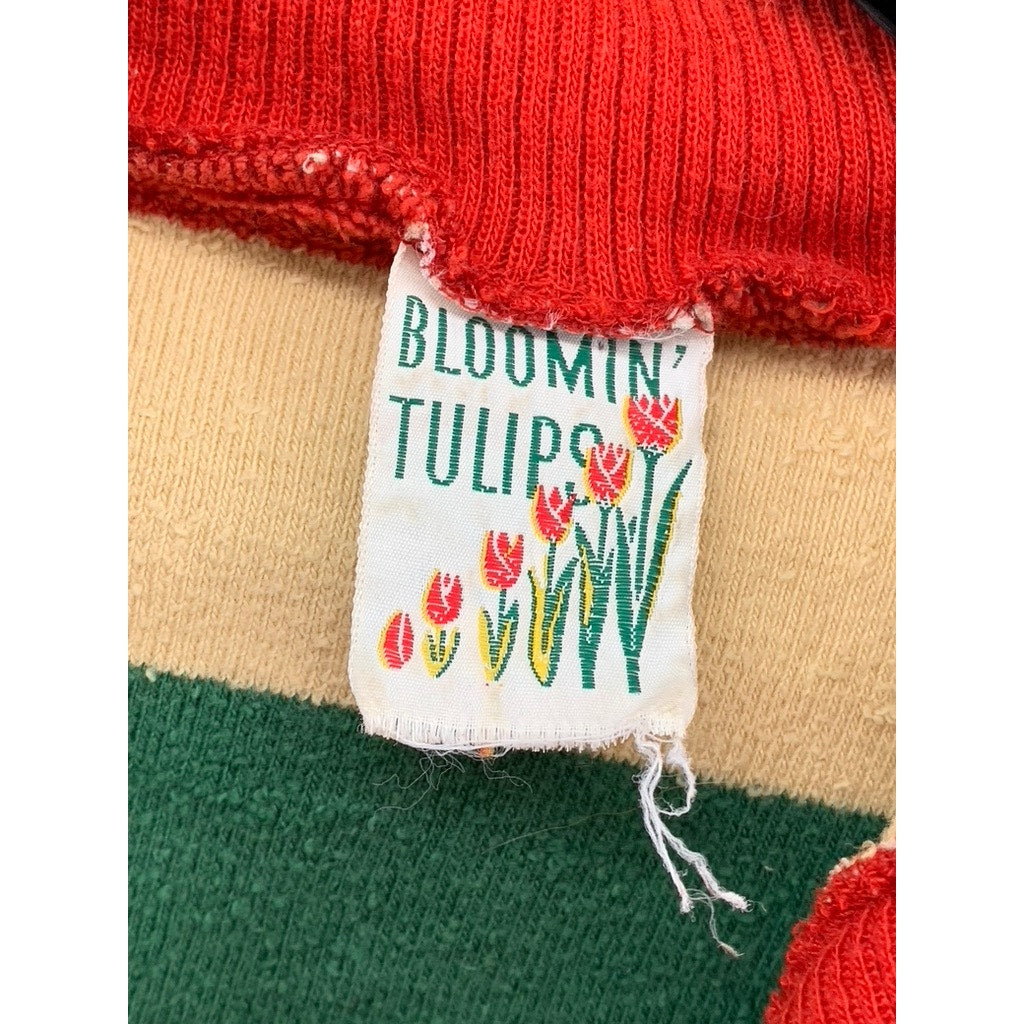 BLOOMIN TULIPS Women's Vintage Green-Yellow-Red Striped Long Sleeve Polo Top SZS