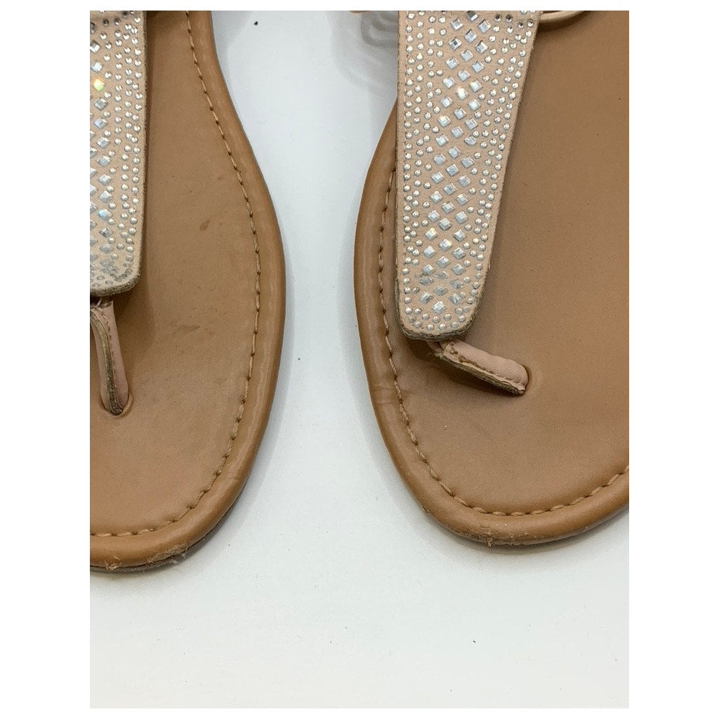 SO Women's Pink Rhinestone Thong Flat Sandals SZ 12