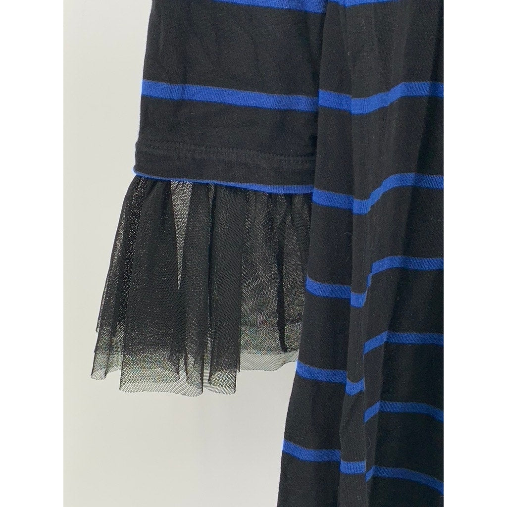 BEACH LUNCH LOUNGE Women's Black-Blue Shay Striped Long Sleeve Tulle Dress SZ S