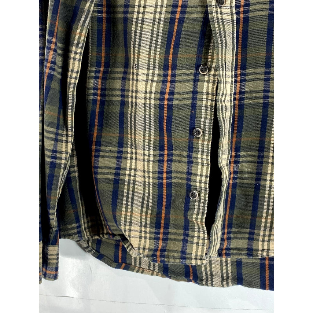 TAILOR VINTAGE Men's Green/Cream Luxe Performance Button-Up Shirt SZ M