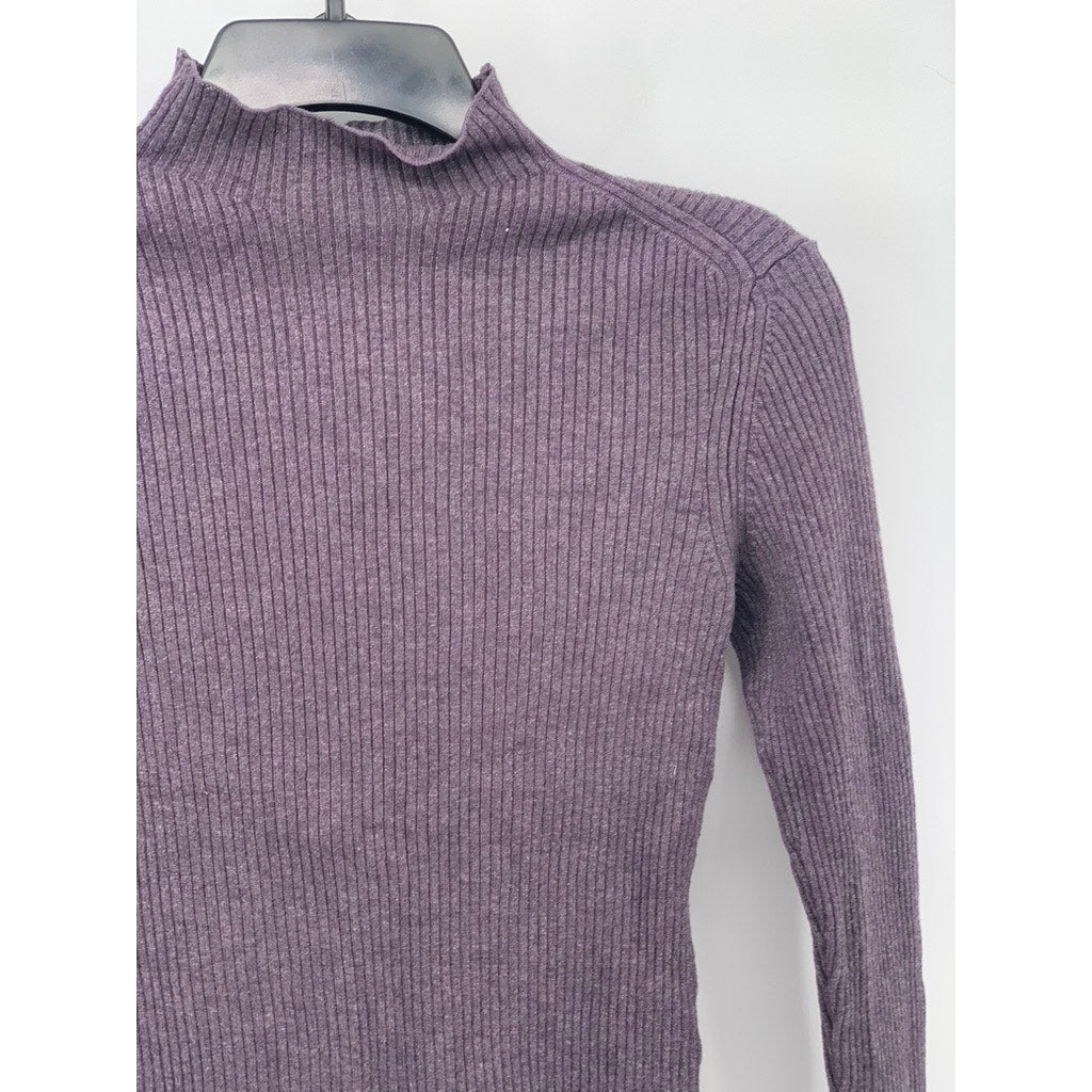H&M Women's Basic Purple Ribbed Long Sleeve Turtleneck Top SZ M