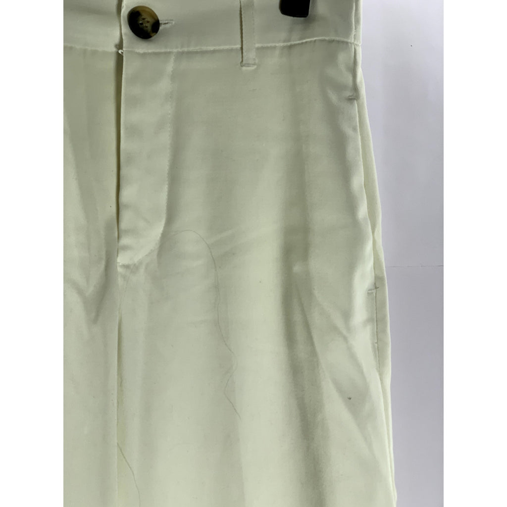 UNBRANDED Women's Cream Straight Cuffed Wide-Leg Pant SZ S