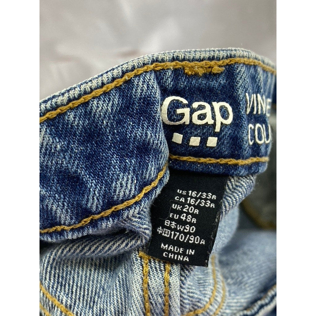 GAP Women's Blue Vintage High-Rise Destructed Denim Button-Fly Jean SZ 16/33