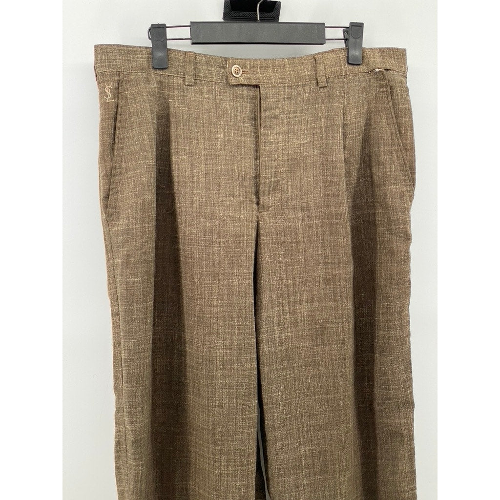 YSL YVES SAINT LAURENT Men's Brown Pleated Straight-Leg Pants SZ 44(US34)