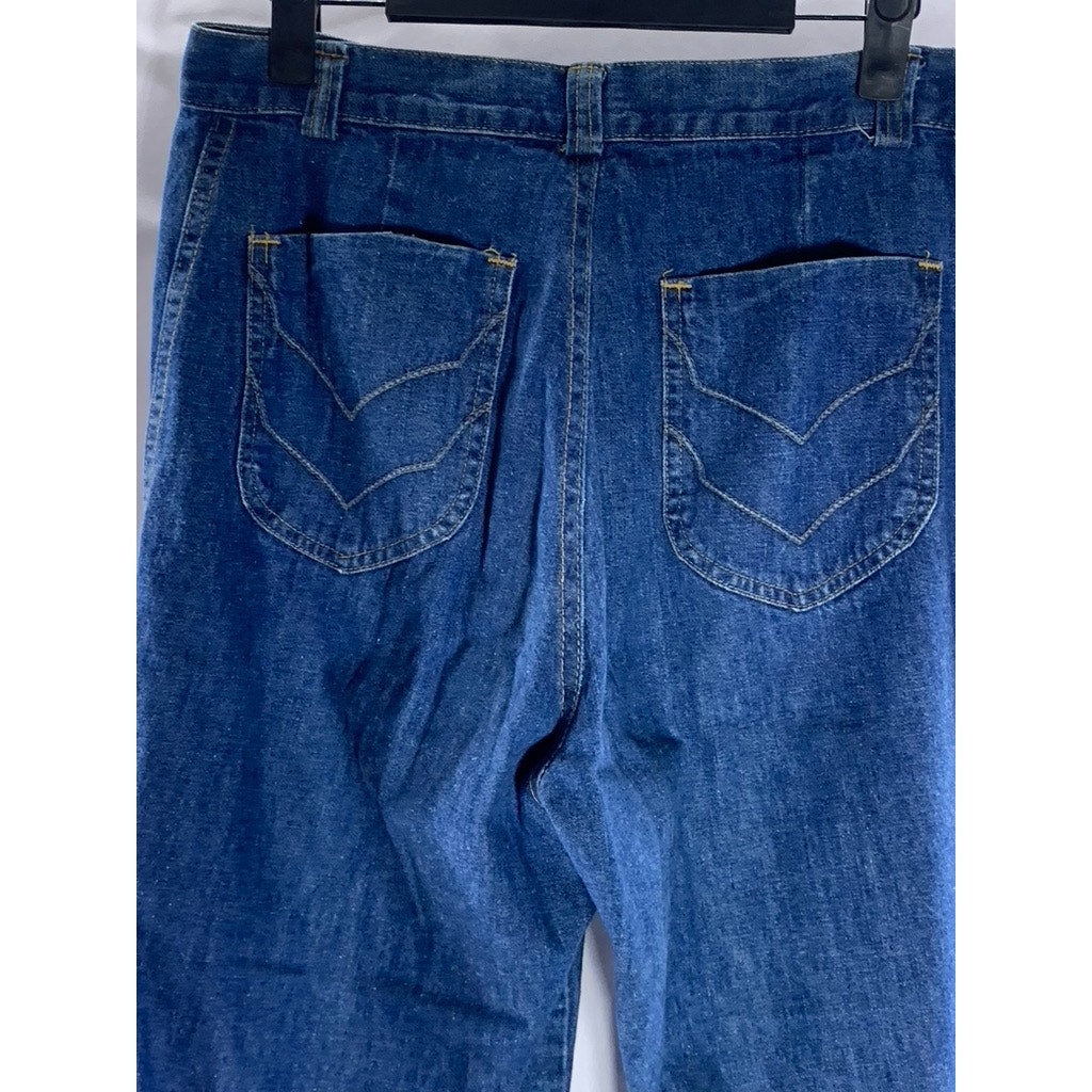 UNBRANDED Women's Blue Wide-Leg Straight Denim Jeans SZ 14