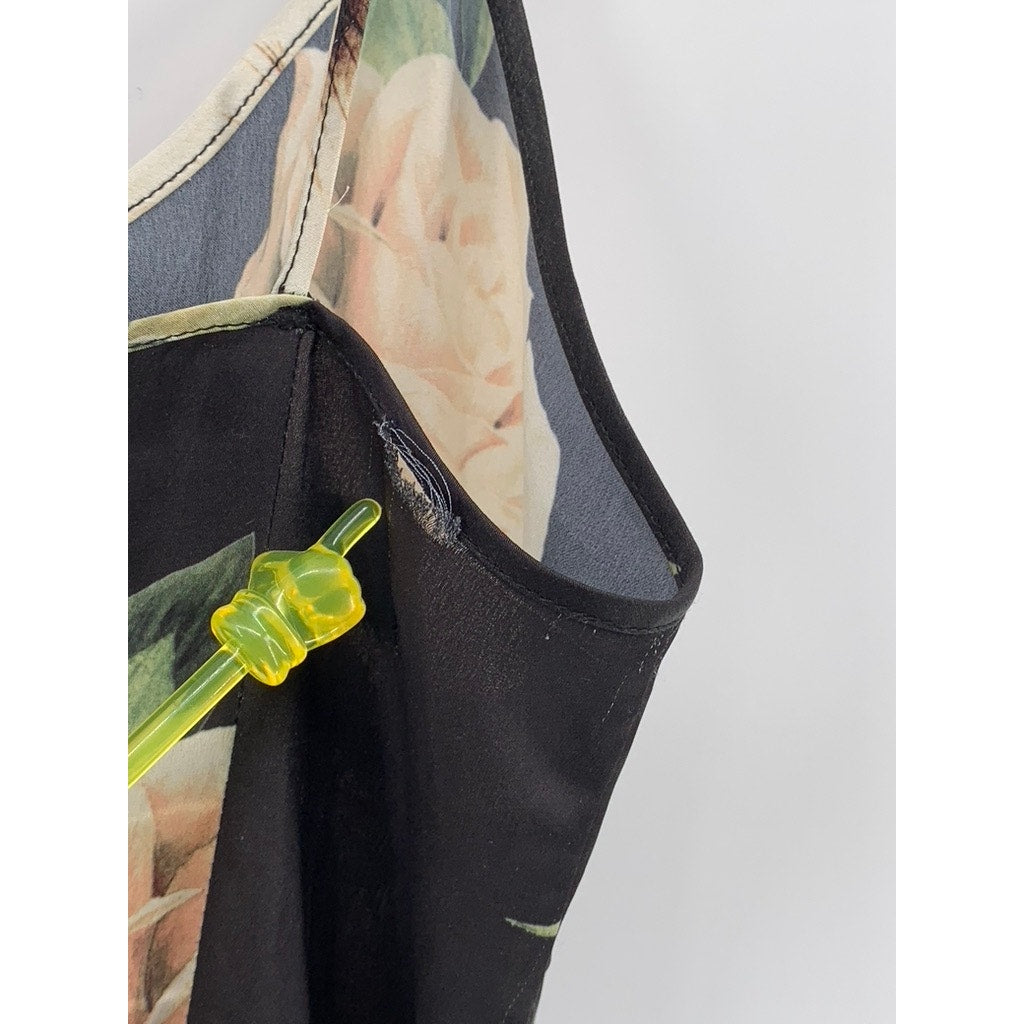 TWO ARROWS Women's Black Floral Print Slip Midi Dress SZ XS