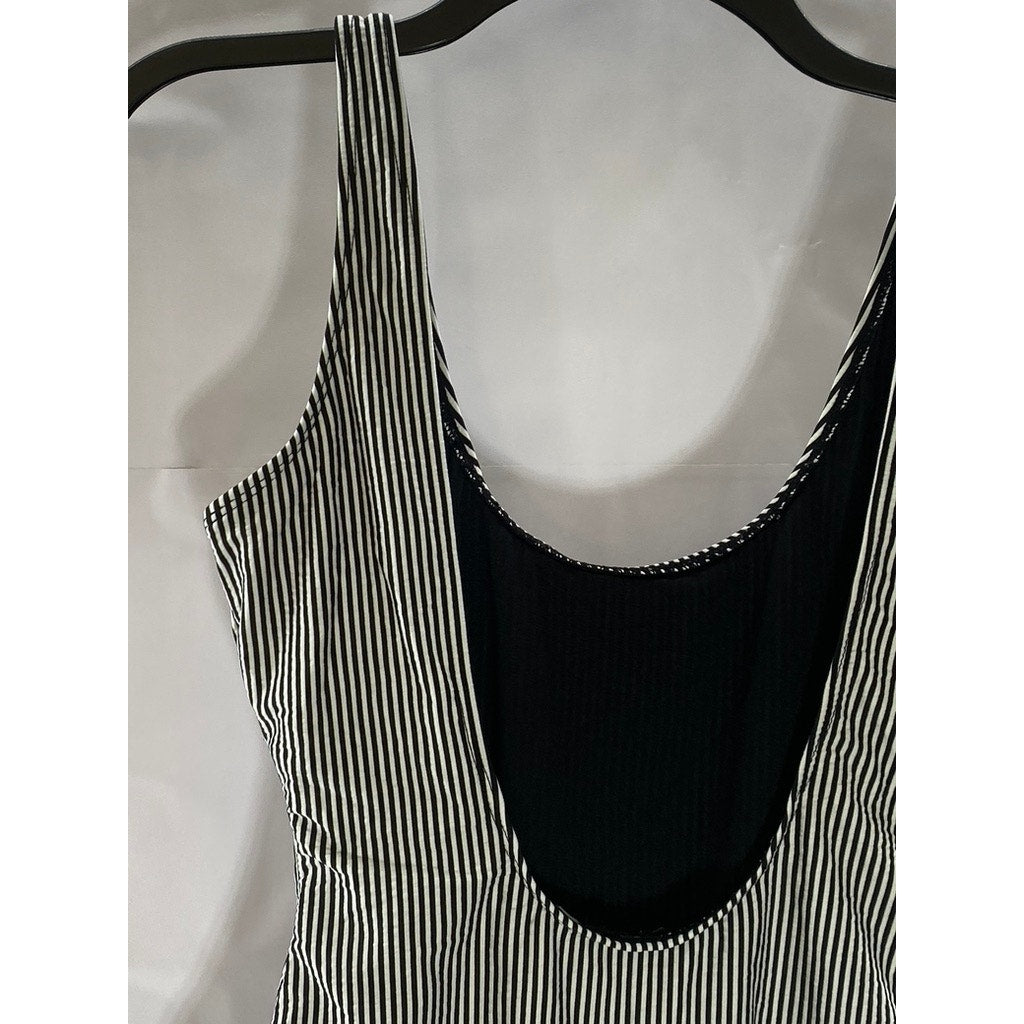 UNBRANDED Women's Black-White Striped Deep Scoop-Neck Swimsuit SZ XS