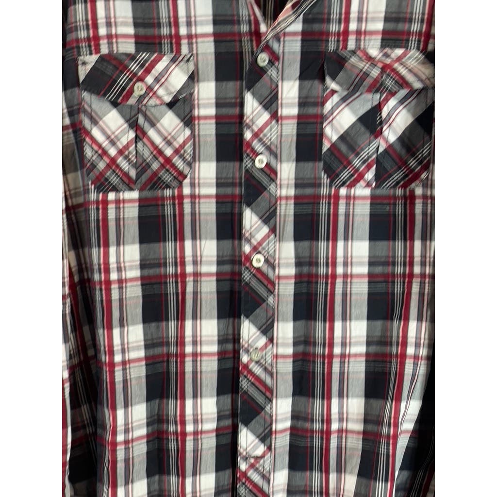 HELIX Men's Red/Black Western Plaid Athletic-Fit Button-Up Shirt SZ XL