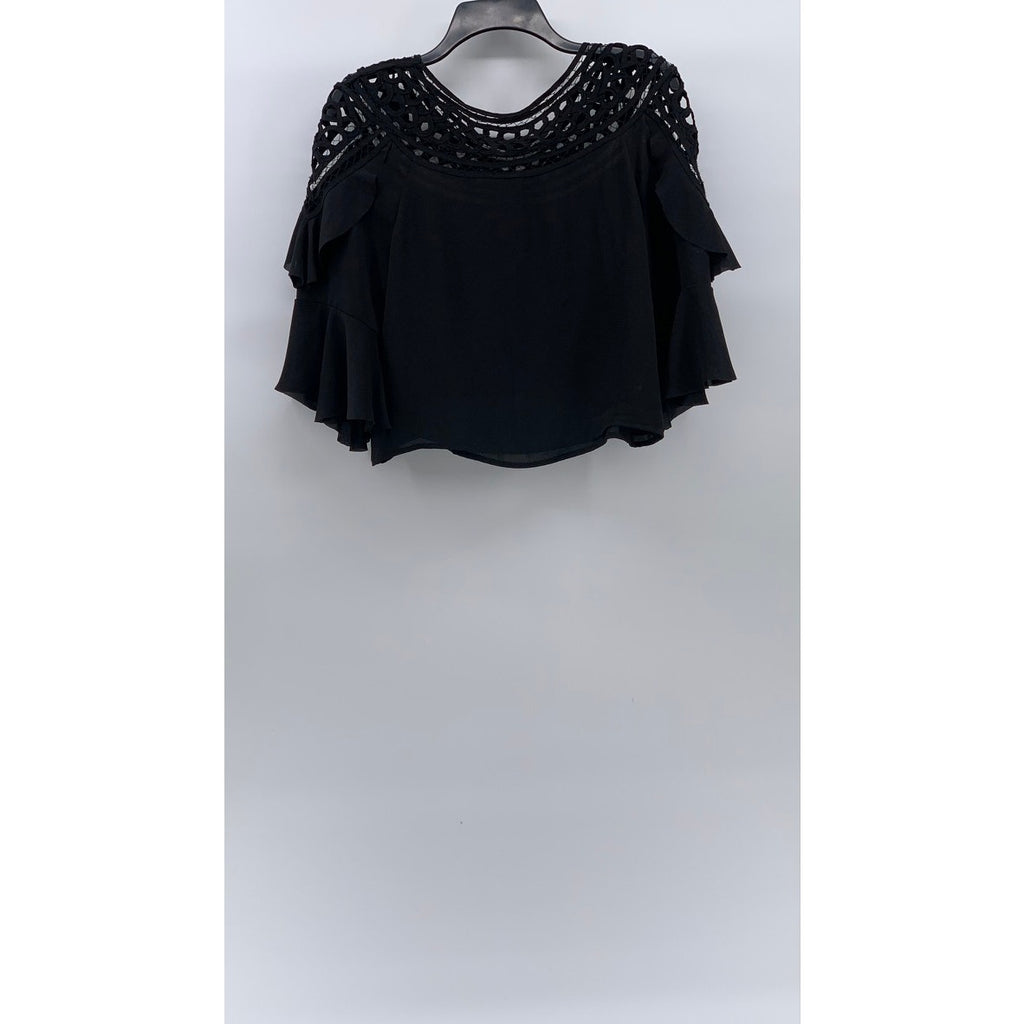DIVIDED BY H&M Women's Black Crewneck Cutout Short Sleeve Layered Cape Top SZ 8