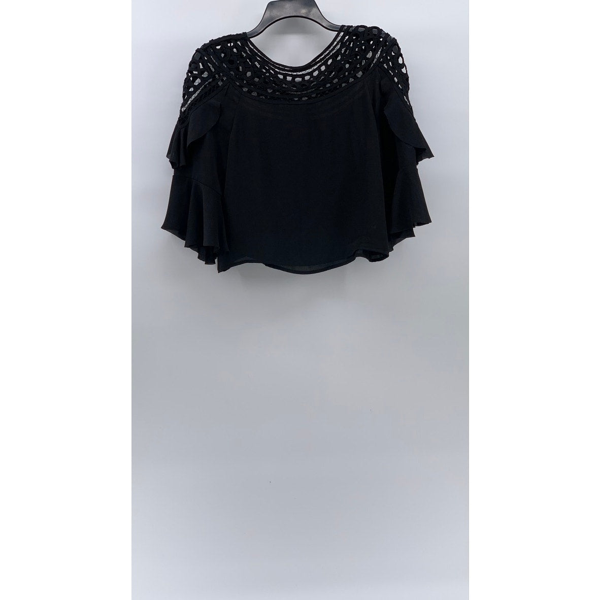 DIVIDED BY H&M Women's Black Crewneck Cutout Short Sleeve Layered Cape Top SZ 8