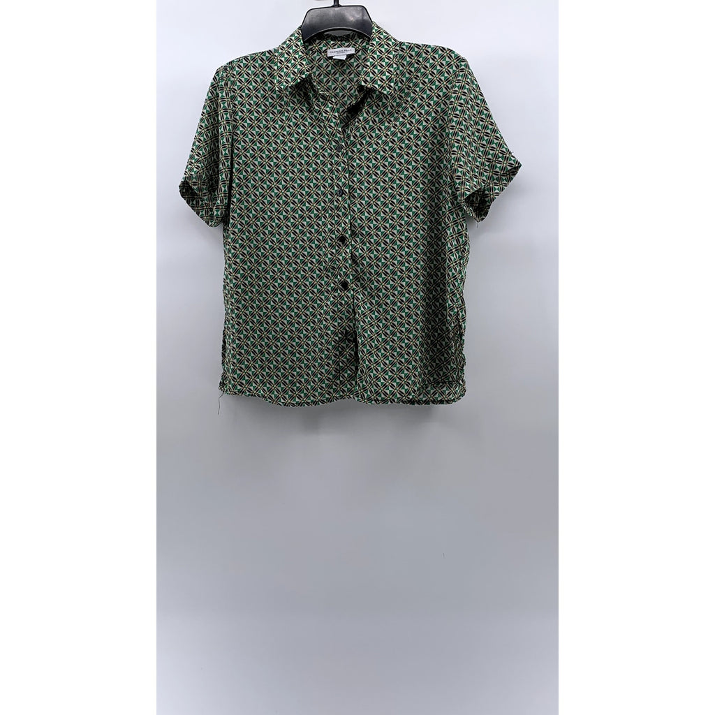CAROLINA BELLE MONTREAL Women's Green Printed Button-Up Short Sleeve Top SZ XS