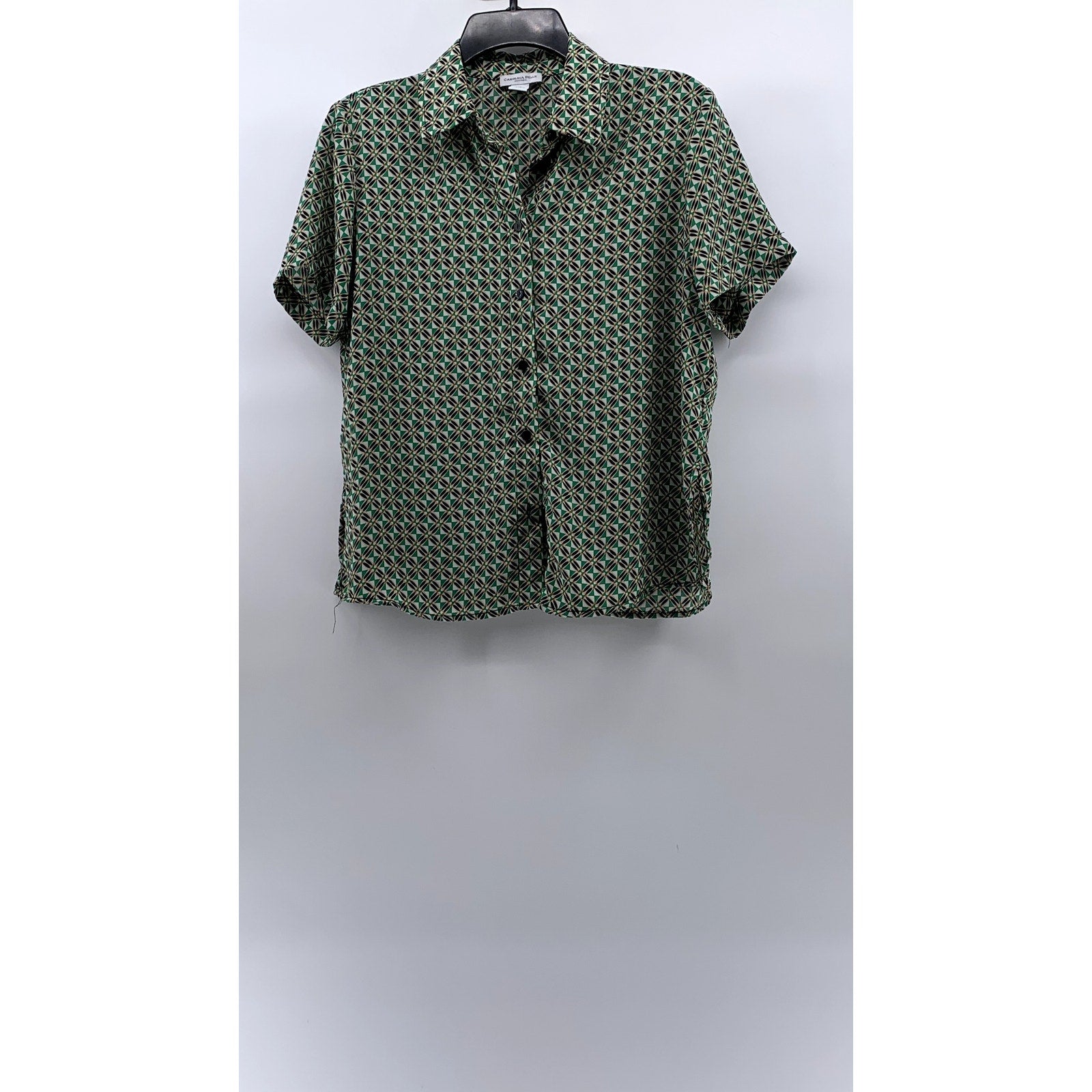 CAROLINA BELLE MONTREAL Women's Green Printed Button-Up Short Sleeve Top SZ XS