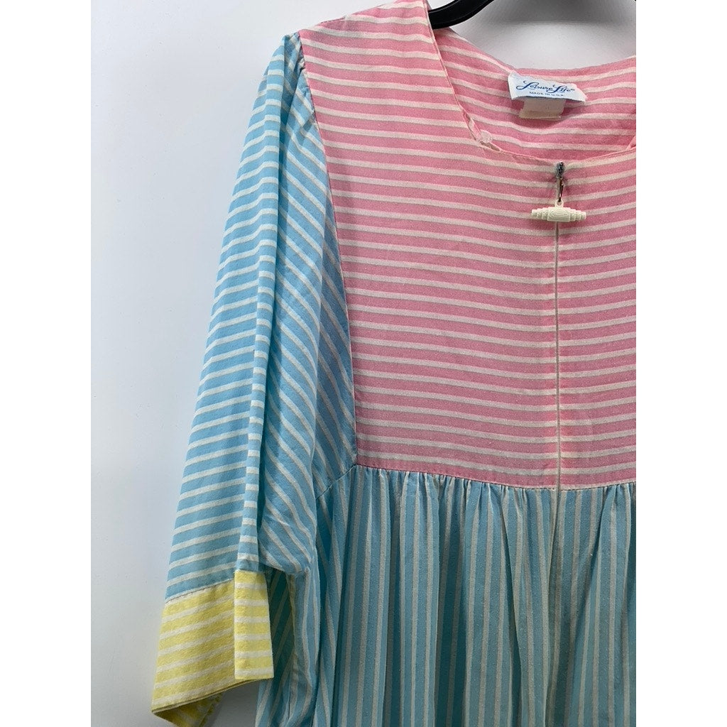 LEISURE LIFE Women's Vintage Pastel Multicolor Seersucker Striped Dress SZ M