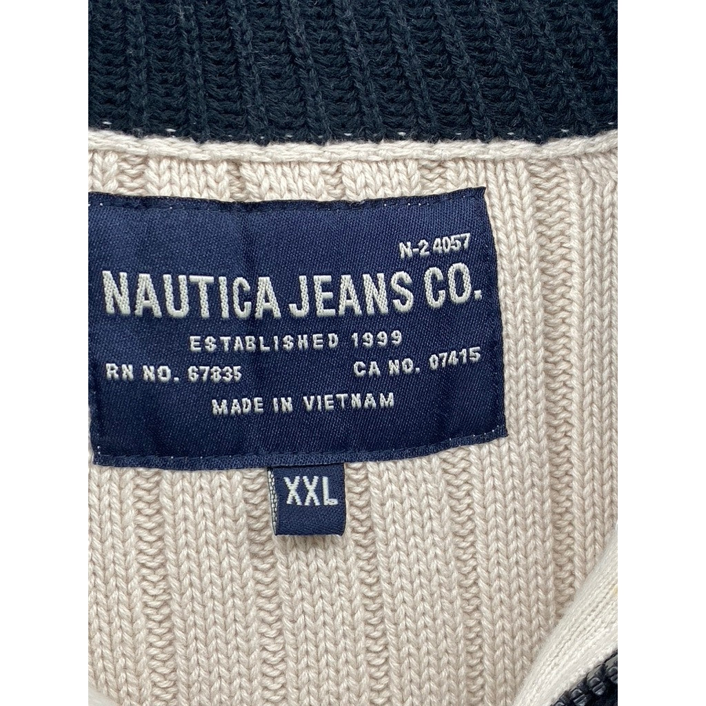 NÁUTICA JEANS CO. Men’s Vintage Beige Ribbed Quarter-Zip Knit Sweater SZ XXL