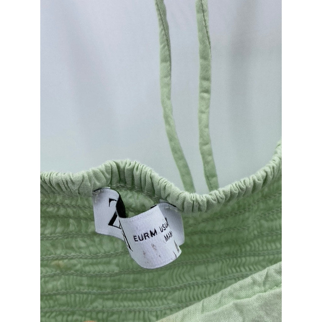 ZARA Women’s Mint Green Embroidered Eyelet Puff-Sleeve Crop Top SZ M