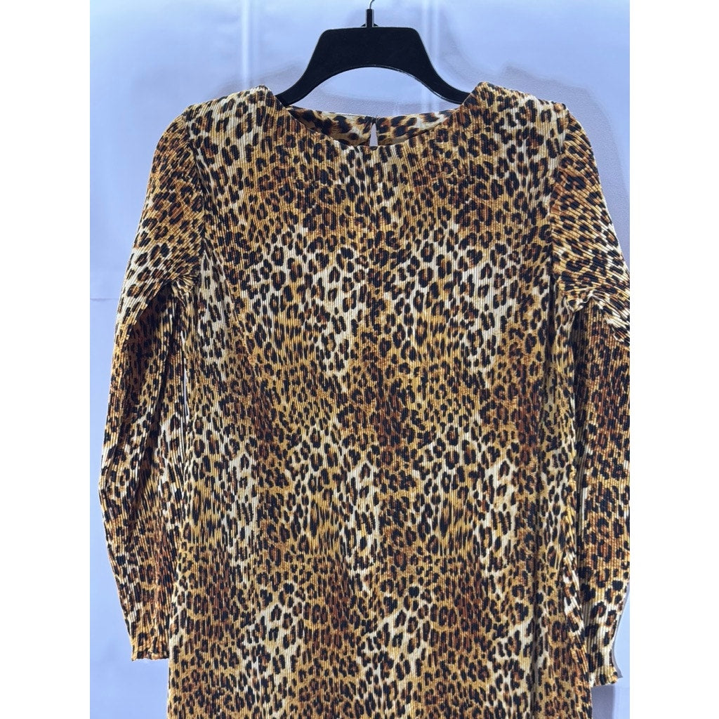 VIOLET ROMANCE Women's Brown Multi Leopard Print Plisse Midi Dress SZ 12