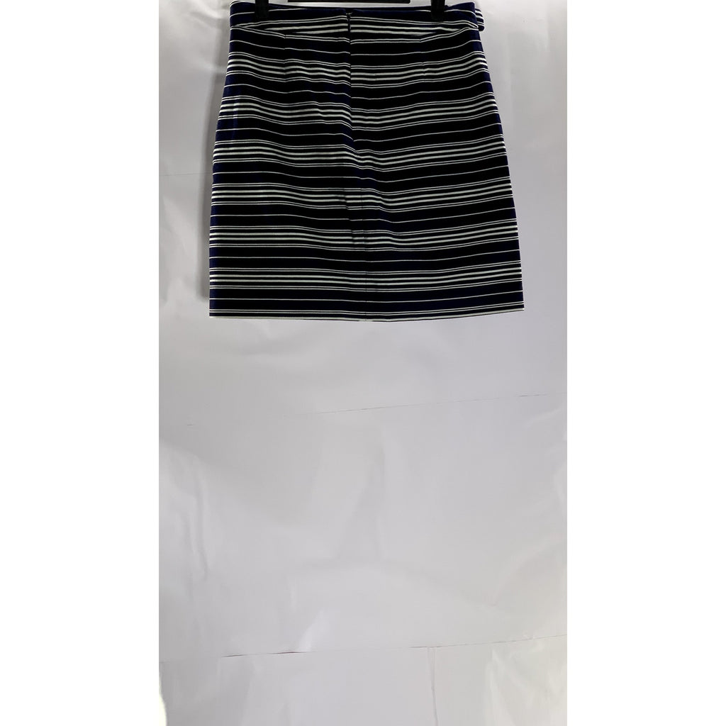 LOFT Women's Blue/White Striped Button Detail Lined Cotton-Blend Mini Skirt SZ 2