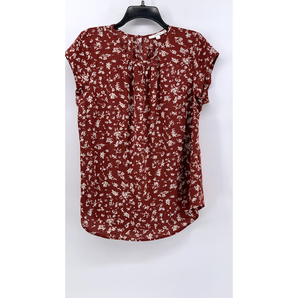 FUN 2 FUN Women's Burnt Orange Kaden Floral Pleated Short Sleeve Top SZ XL