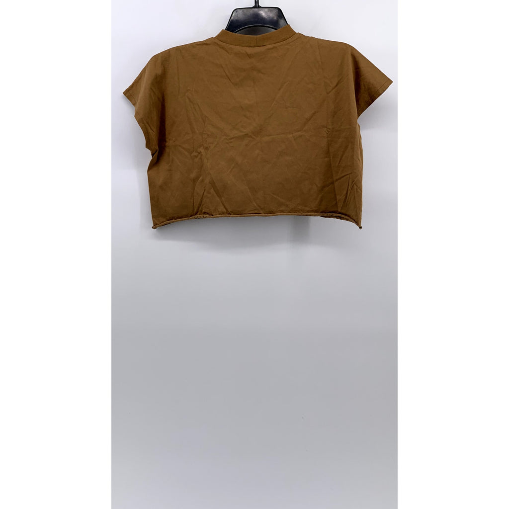 UNIQLO Women's Camel Brown Solid Crewneck Short Sleeve Oversized Crop Top SZ XS