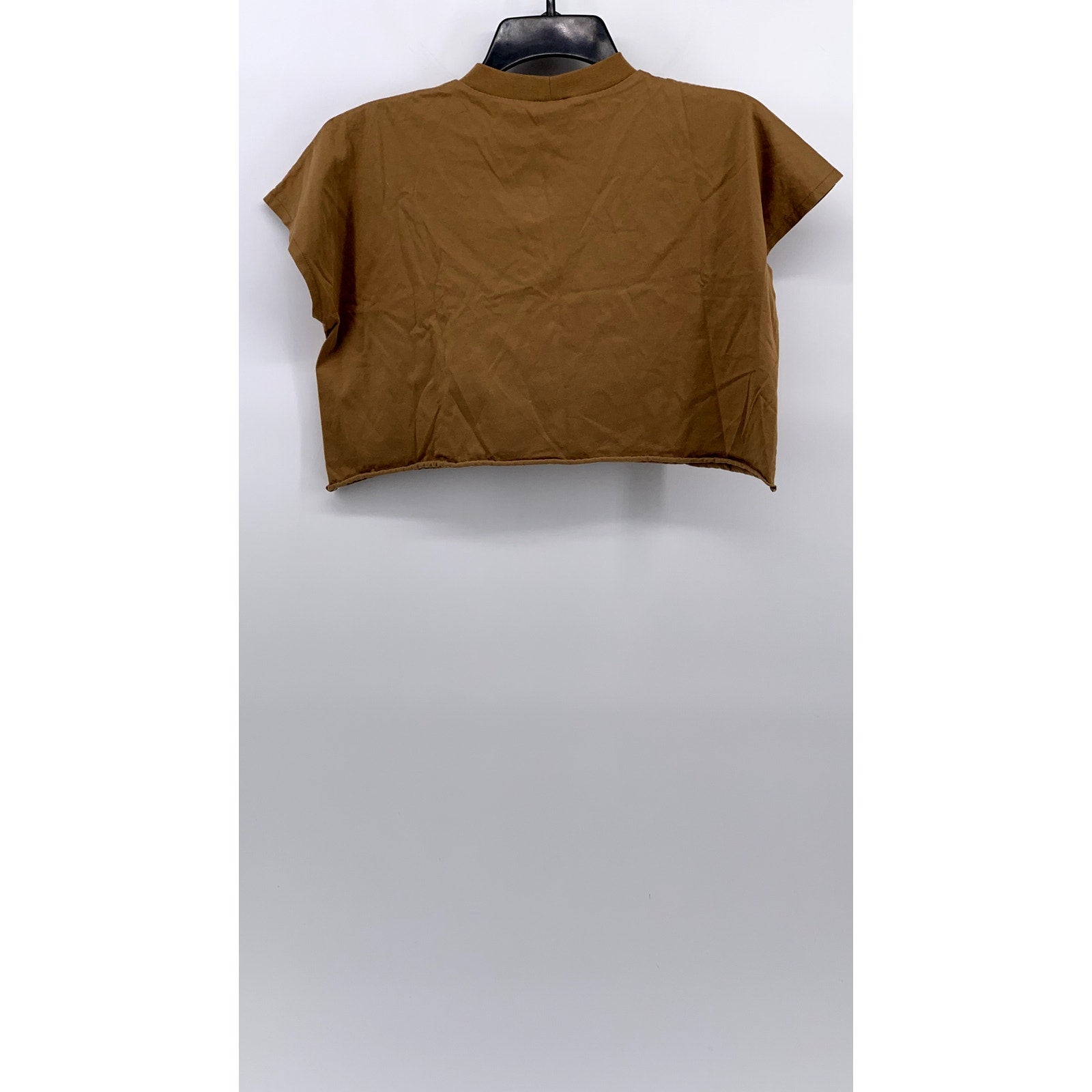UNIQLO Women's Camel Brown Solid Crewneck Short Sleeve Oversized Crop Top SZ XS