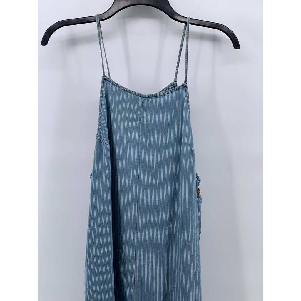 THE IMPECCABLE PIG Women's Blue Striped Side-Button Midi Dress SZ L