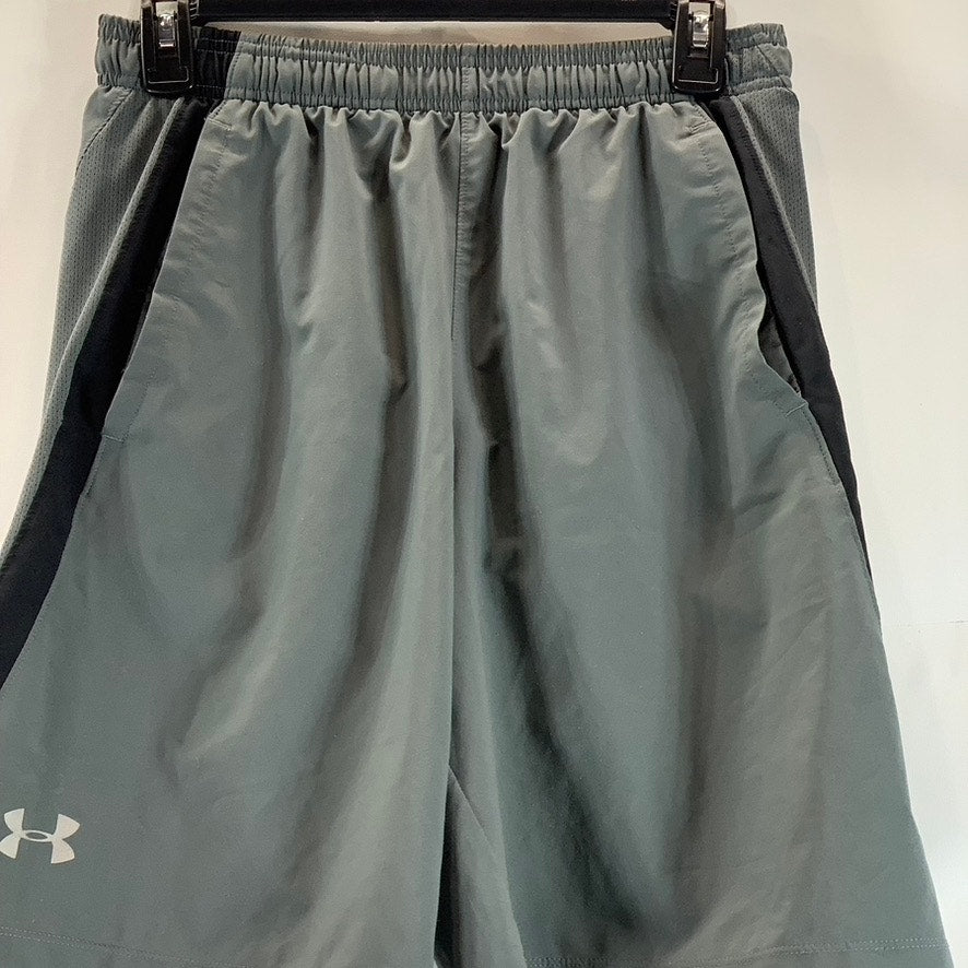 UNDER ARMOUR Men's Gray/Black Heatgear Fitted Elastic Waist Pull-On Shorts SZ M